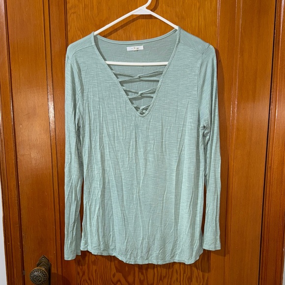 Maurices Light Green Crisscross Long Sleeve Blouse - Picture 1 of 5